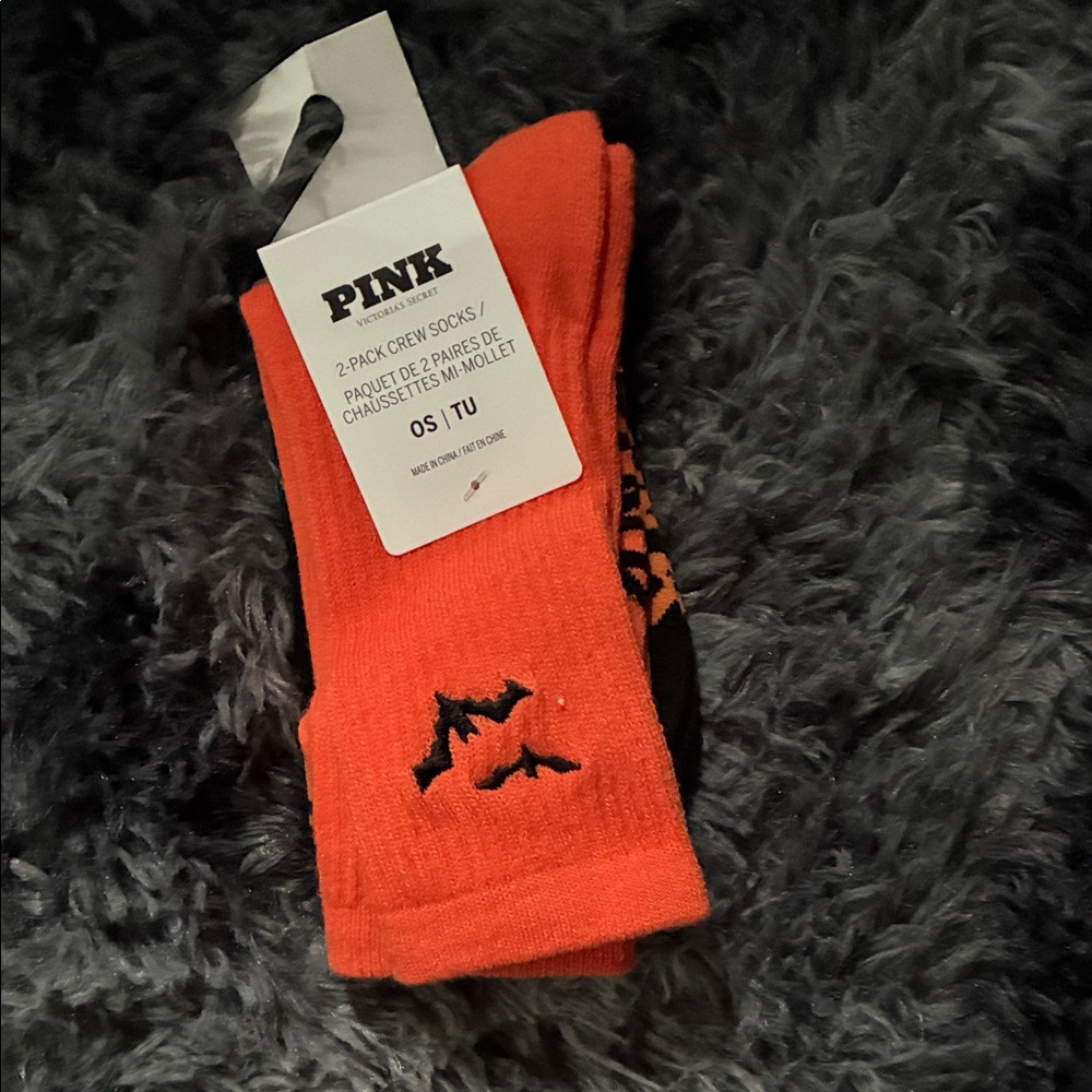PINK Victoria's Secret Orange Socks with Bat Motif